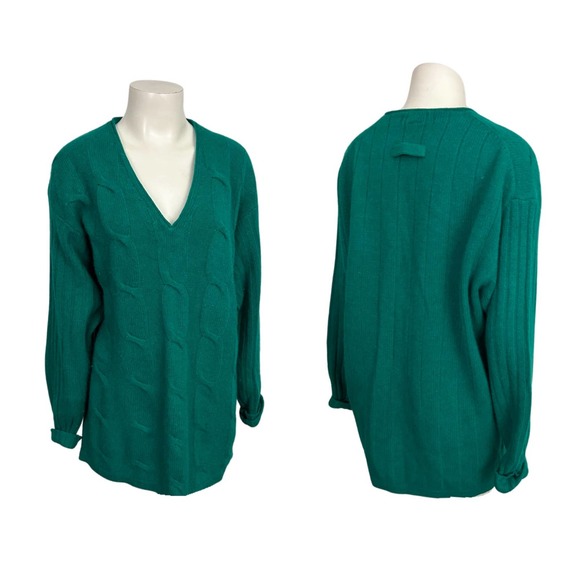 1990s Turquoise Lambswool Cable Knit Pullover Sweater / Women’s Large * - Picture 3 of 4
